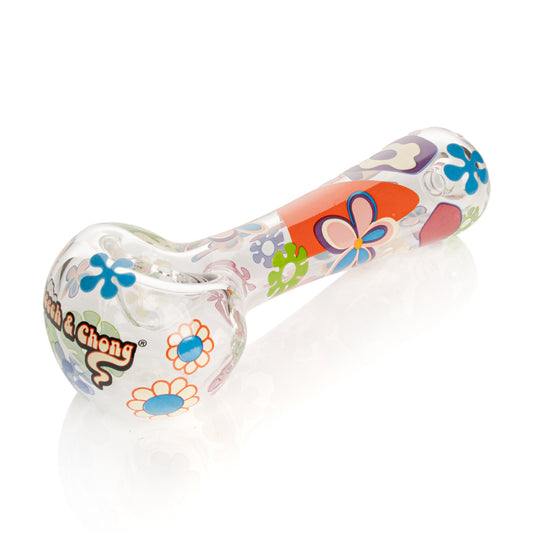 Cheech & Chong 4.5" Clear Power To The Flower Spoon Hand Pipe W/ Ash Catcher MouthPiece