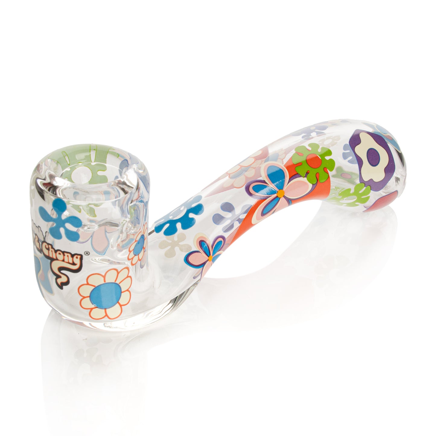 Cheech & Chong 5.5" Clear Power To The Flower Sherlock Hand Pipe W/ Ash Catcher MouthPiece