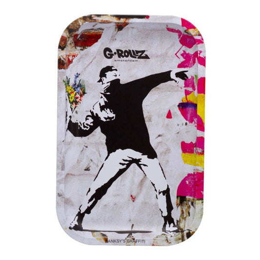 G-Rollz Banksy's Graffiti Flower Thrower - Metal Rolling Tray - Small