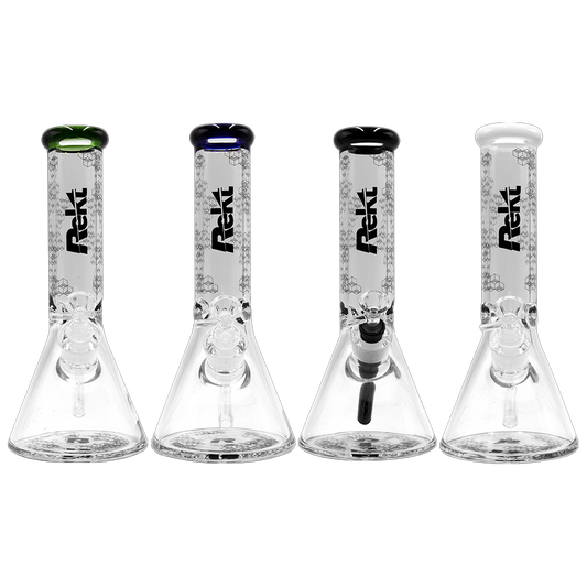 Rekt - 12" BEAKER BONG with ICE PINCH - HONEYCOMB PATTERN