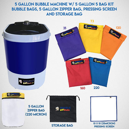 BUBBLEBAGDUDE Bubble Bags Machine 5 Gallon 5 Bag Set - 5 Gallon 110 Volts Mini Washer Herbal Ice Essence Extraction Kit with 5 Gallon Zipper Bag & 10 x 10” (25 micron) Pressing Screen & Storage Bag